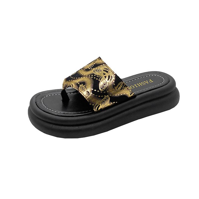 Fashion Female Summer Wearing 2025 New Thick-soled Chinese-style Flip-flops with A Skirt, Fashionable Seaside and Beach Roman Flip-flops