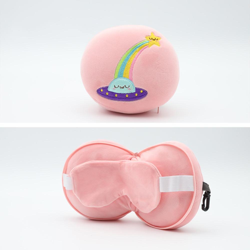 2 in1 Travel Neck Pillow Soft Napping Sleeping Pillow Cute Travel Eye Cover UFO