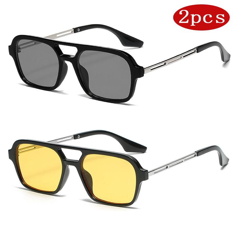 2pcs New Fashion Square Sunglasses Women Candy Color Retro Double Bridge Glasses Men Retro Gradient Eeyglasses Goggle UV400