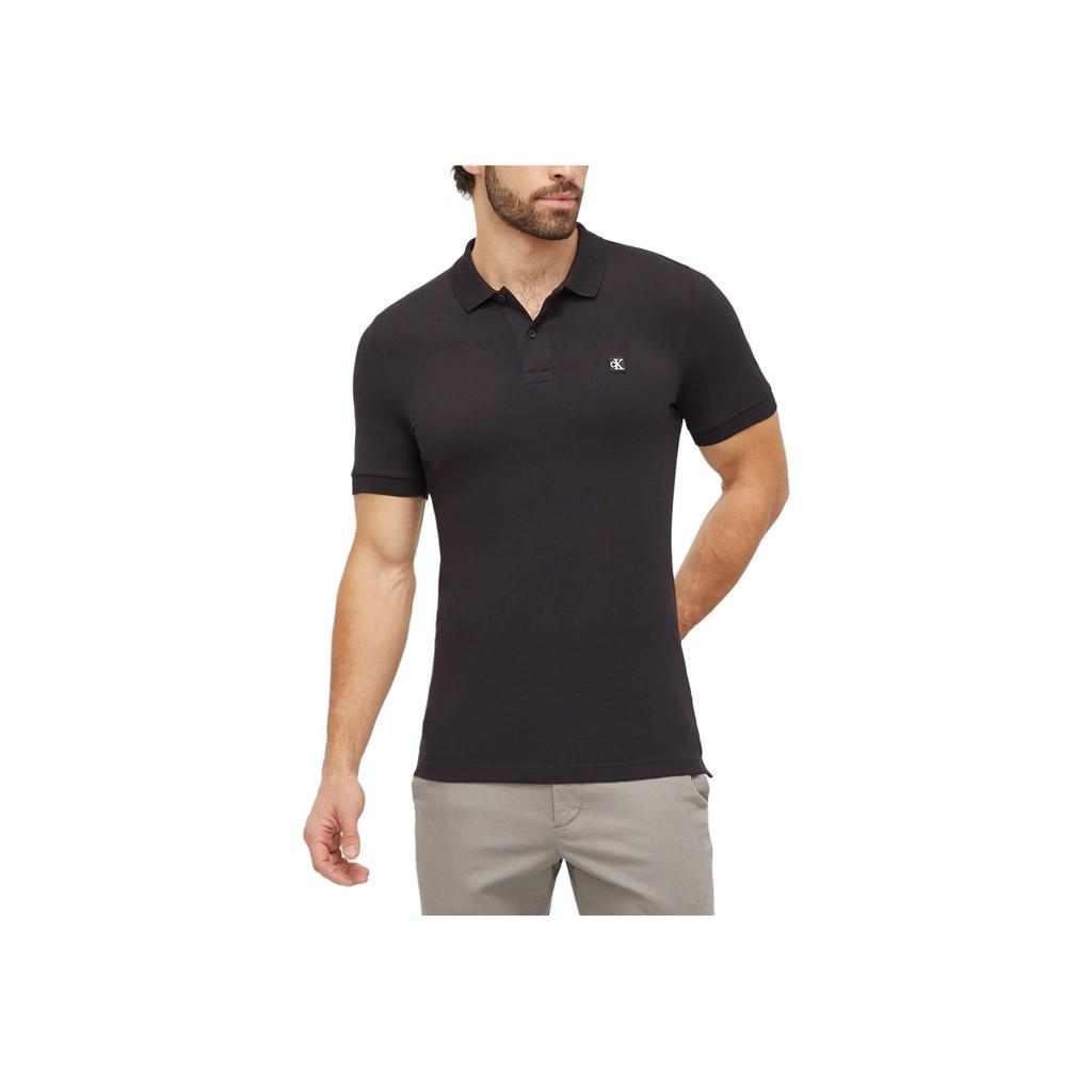 Calvin Klein Solid Color Button Short Sleeve Polo Shirt Men tops Black J30J325269-BEH