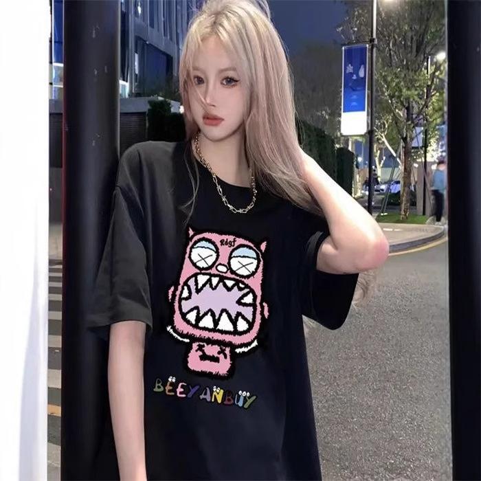 

Fun good quality cotton printed short T-shirt female tide 3XL