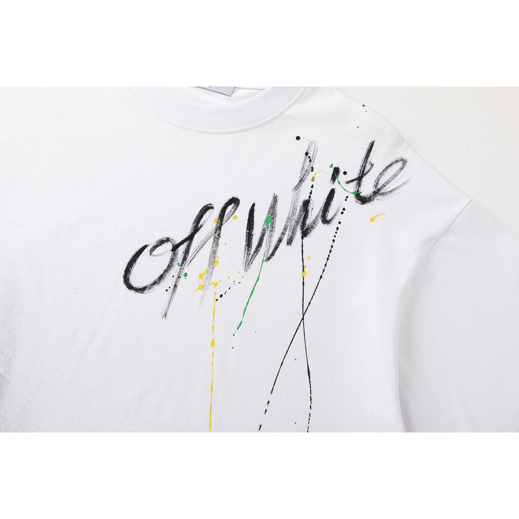 Off-White 2025 Spring/Summer New Style Inkjet Arrow Pattern Round Neck Hooded Short Sleeved Men's and Women's T-shirts