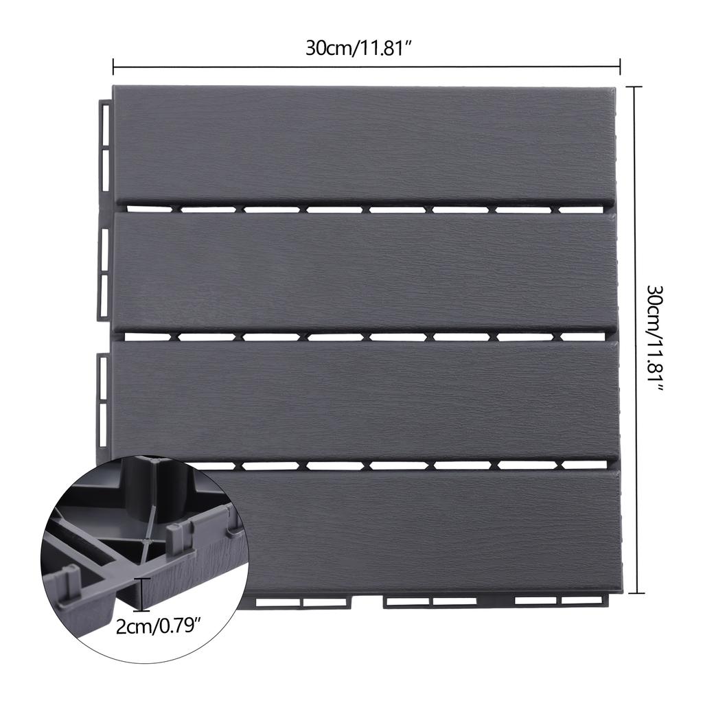 30 Pcs Dark Gray Interlocking Deck Tiles, 12"x12" PP Flooring for Balcony Garden Poolside, DIY Tool-Free Installation