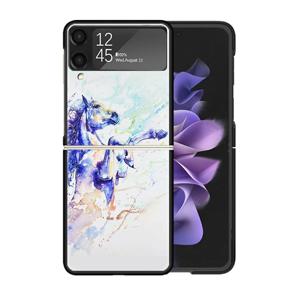 Animal Oil Painting Horse Clear Phone Case For Samsung Z Flip 7 6 5 4 3 Galaxy ZFlip7 ZFlip6 ZFlip5 ZFlip4 ZFlip3 5G Print Cover