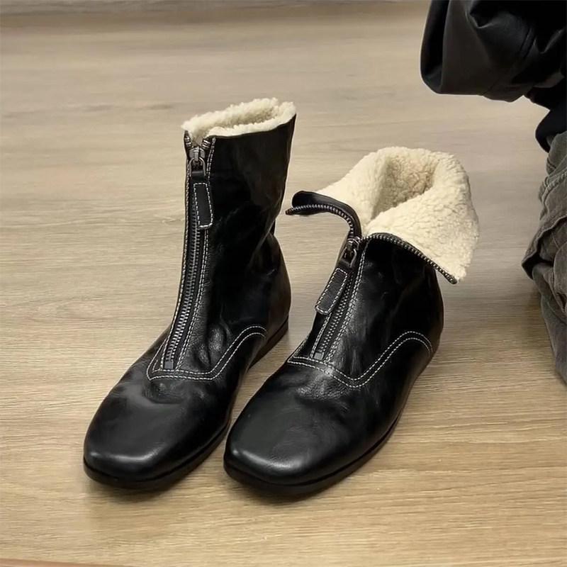 Zwei Paar Samt-Martin-Stiefel, Reißverschluss vorne, flacher Boden, warm, dünne Stiefel, Stiefeletten.