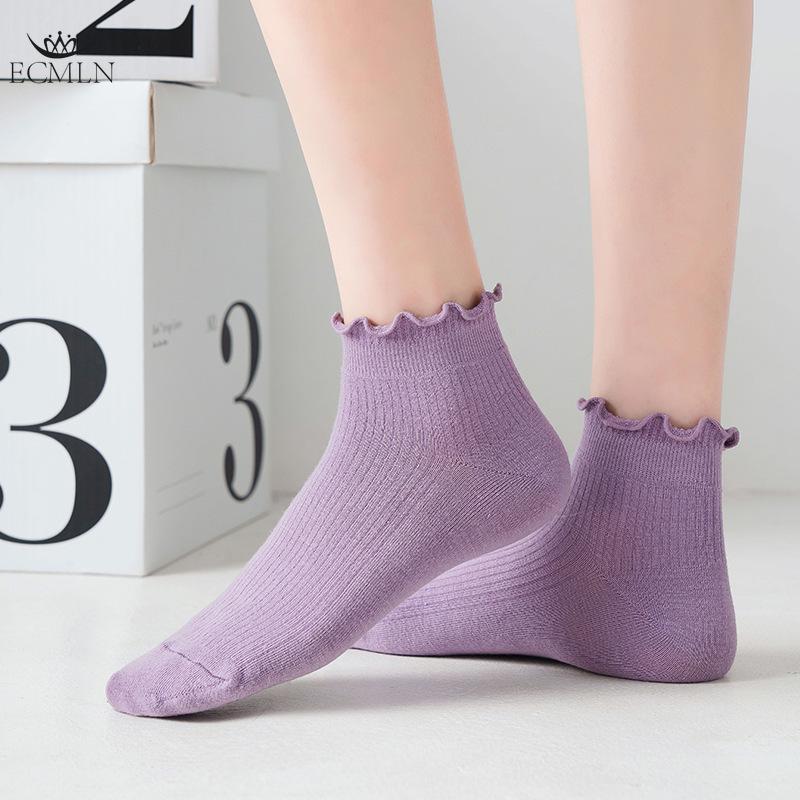 Damensocken mit Salatlocken, Schlauchsocken, einfarbig, süße, lässige Strümpfe