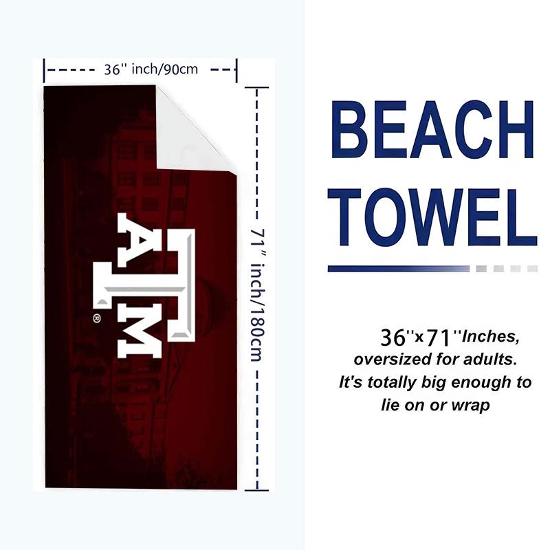 Texas A&M Print Beach Towel, Large Soft Quick Dry Towel for Beach Camping Swimming