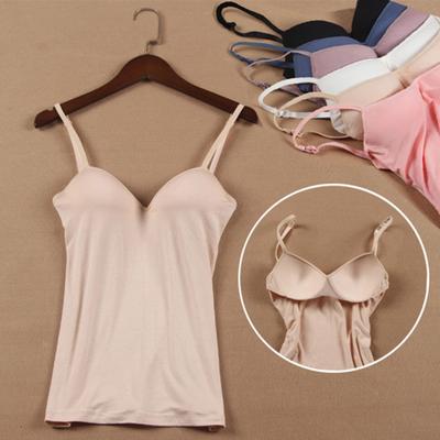 Reggiseno imbottito Top con cinturino per spaghetti tinta unita scollo a V senza maniche Asciugatura rapida Slim Fit Reggiseno imbottito sexy Top con fondo intimo per donna