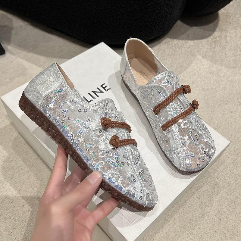 

Великий розмір 41-43 рибальські одинарні туфлі жіночі літні дихаючі сітчасті туфлі зі спідницями плоска підошва не втомлює, одна педаль Doudou shoes 42 срібний