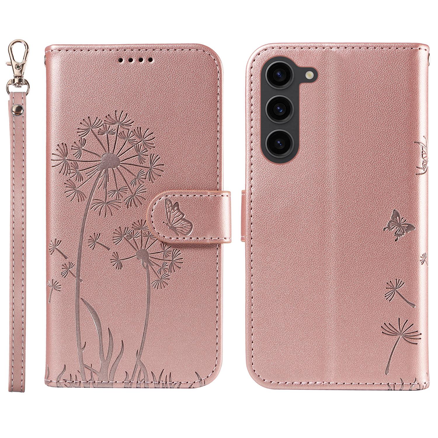 

For Samsung Galaxy S23+ Leather Case Wallet Phone Cover Dandelion Imprint Rose Gold