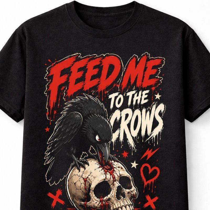 Feed Me To The Crows Gothic Raven Skull Graphic Unisex TShirt S