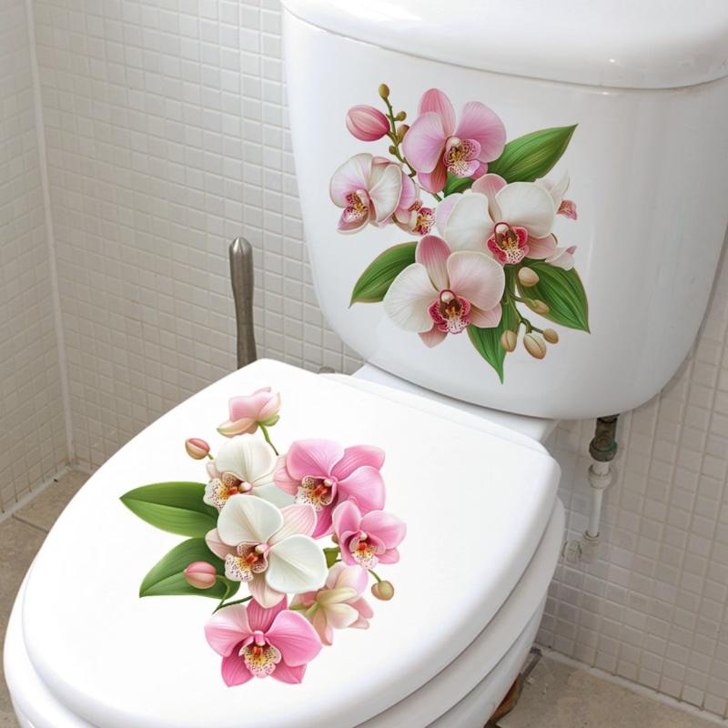 New Floral Toilet Sticker Waterproof Bathroom Wall Sticker Toilet Lid Sticker Self-Adhesive Removable Decals Home Decor