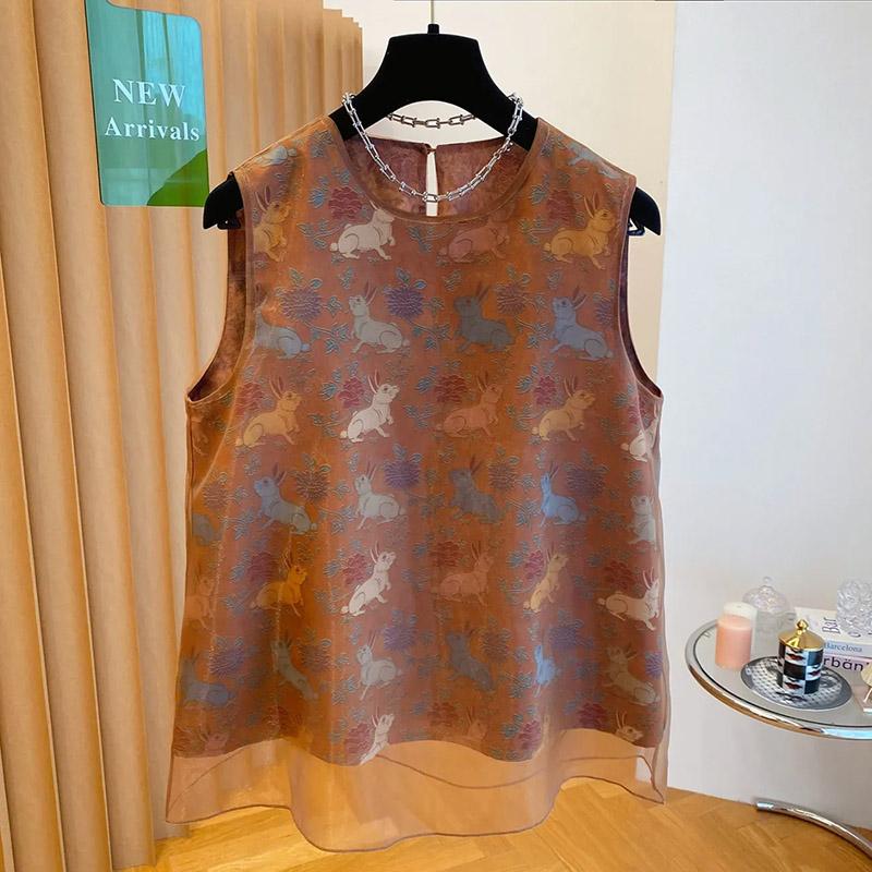 

Жилет для женщин Топы без рукавов С принтом Свободный жилет Оверсайз Повседневный Пуловер без рукавов Майка Жилет XXXXL дубильная кора