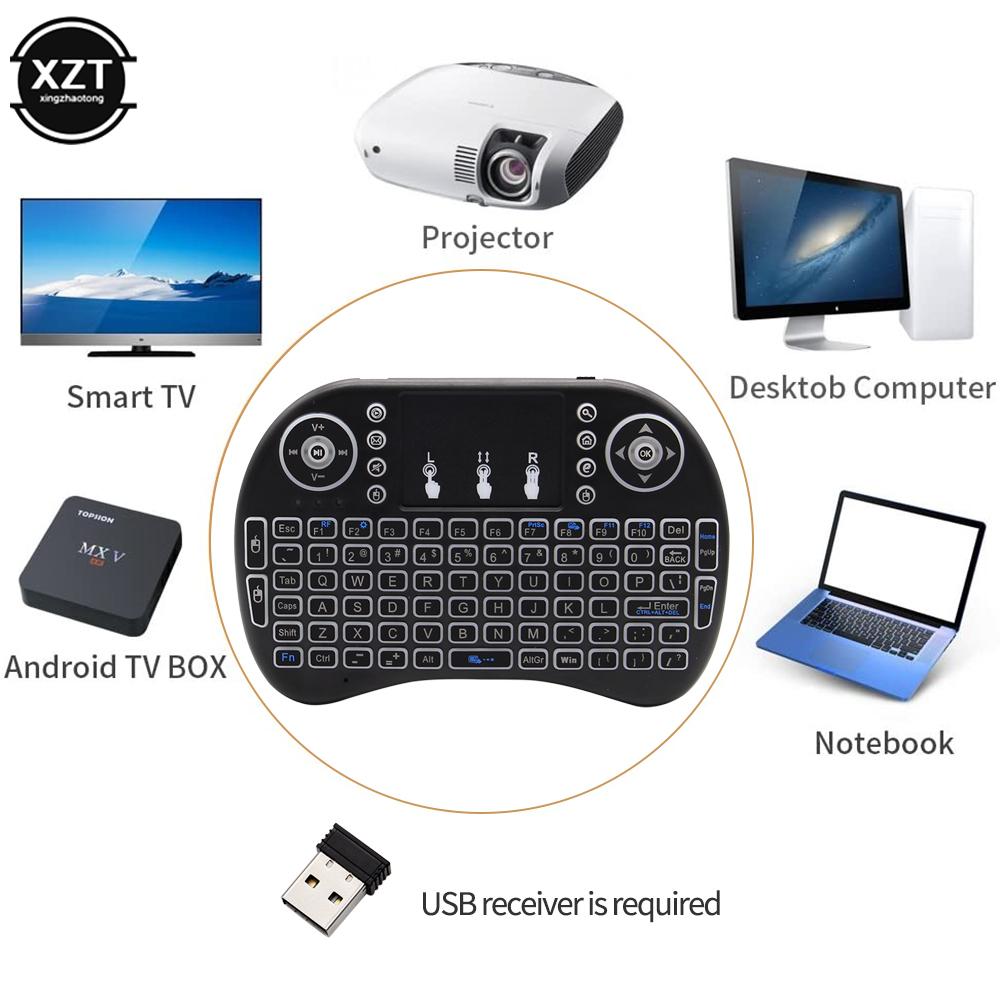 Mini I8 Drahtlose Tastatur Hintergrundbeleuchtet Englisch Russisch Hebräisch 2,4G Luftmaus Fernbedienung Touchpad Handheld für Android TV Box