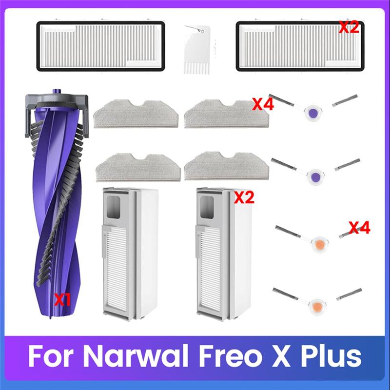 A20F-For Narwal Freo X Plus Robot Vacuum Cleaner Accessories Main Side Brush Hepa Filter Mop Pads Dust Bags Spare Attachments