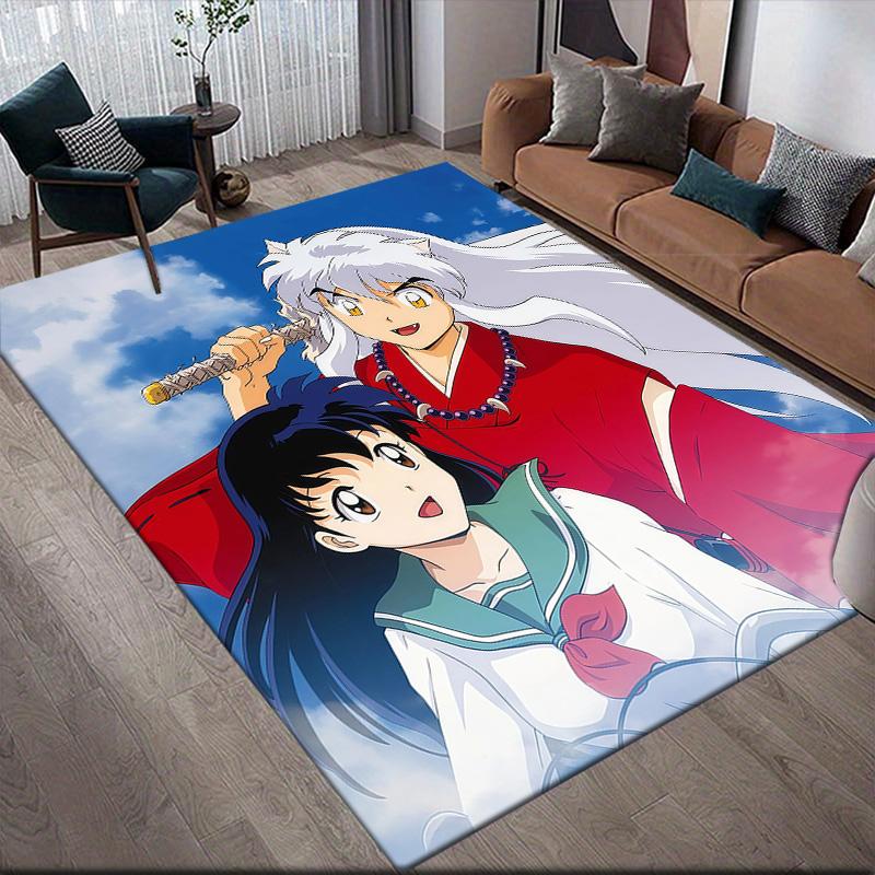 Inuyasha Flannel Pattern Square Carpet,Area Rug,Carpet Rug for Living Room Bedroom Sofa Playroom Decor,Non-slip Floor Mat