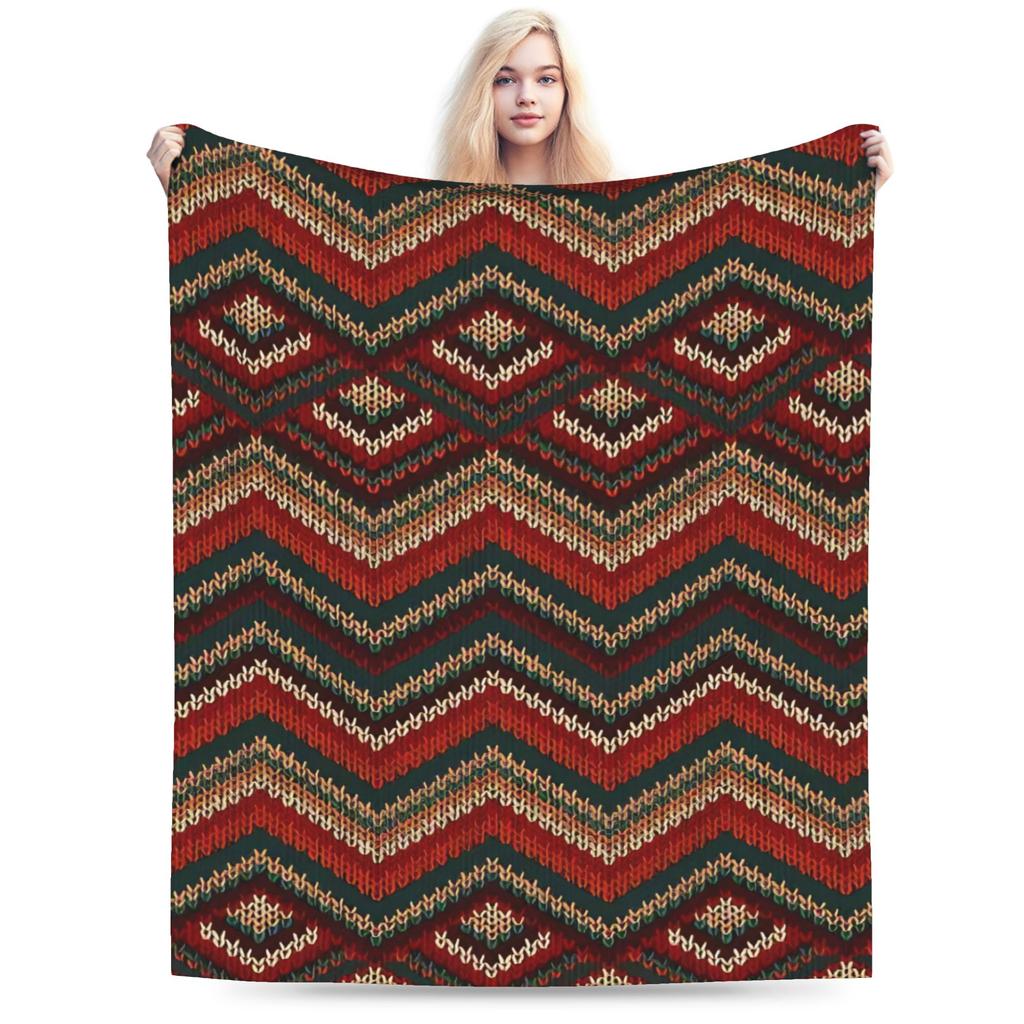 Retro Bohemian Woven Pattern  Plush Blanket Kids  Flannel Throw Blanket For Couch Chair Sofa Bed Soft Warm Bedspread Gift