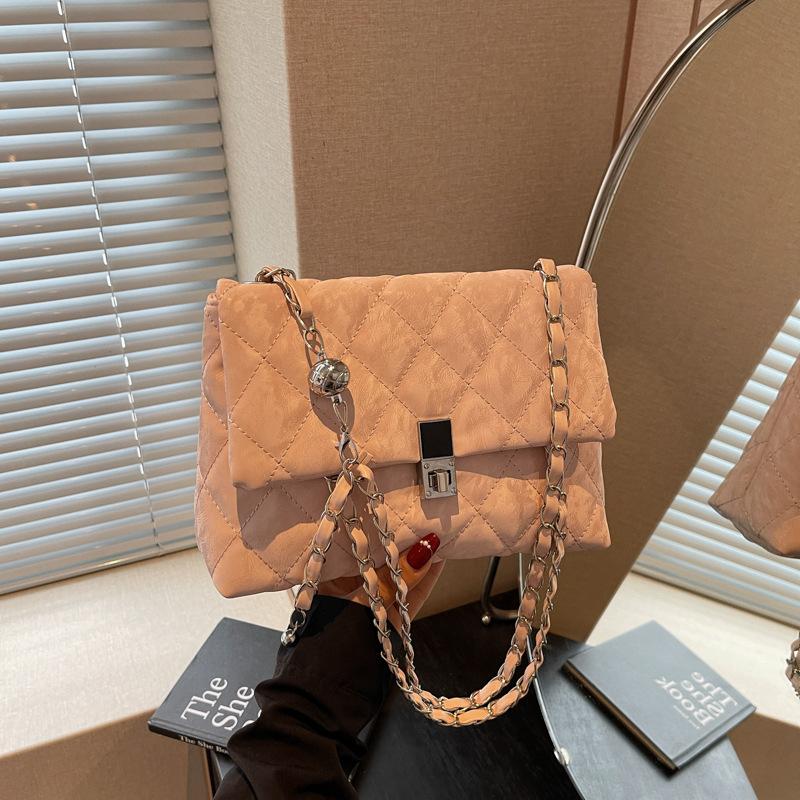 Rhombus embroidery thread small bag spring and summer new women's bag chain messenger bag simple texture small square bag