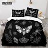 Death Moth Duvet Cover Set Queen Size Gothic Skull Boho Comforter Cover Black and White Skeleton Decorative Soft Bedding Set