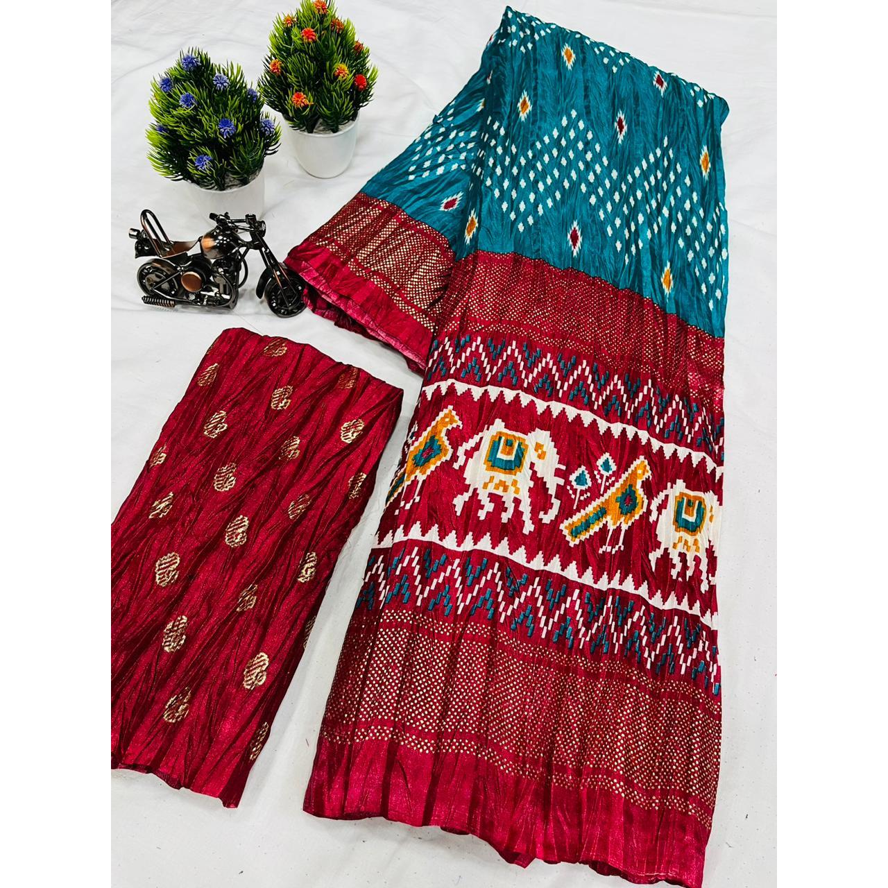 

Super dola silk saree, unstitched Blouse