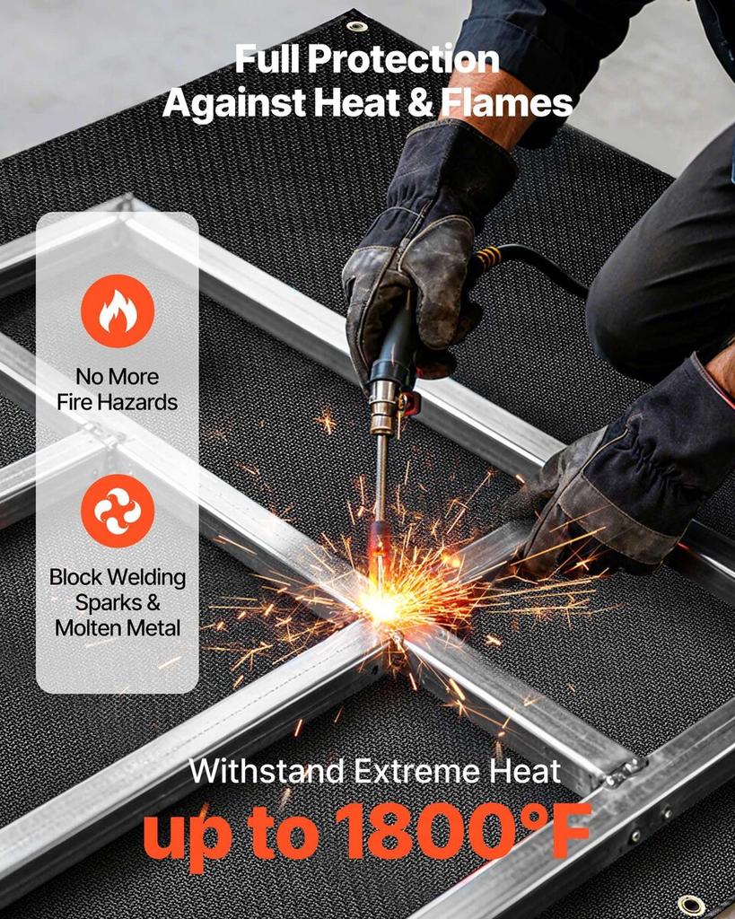 Welding Blanket, 1829mm x 2438mm Silicone Coated Fiberglass Welding Blanket, 1800°F Heat Resistant Safety Protection Blankets, Flame Retardant