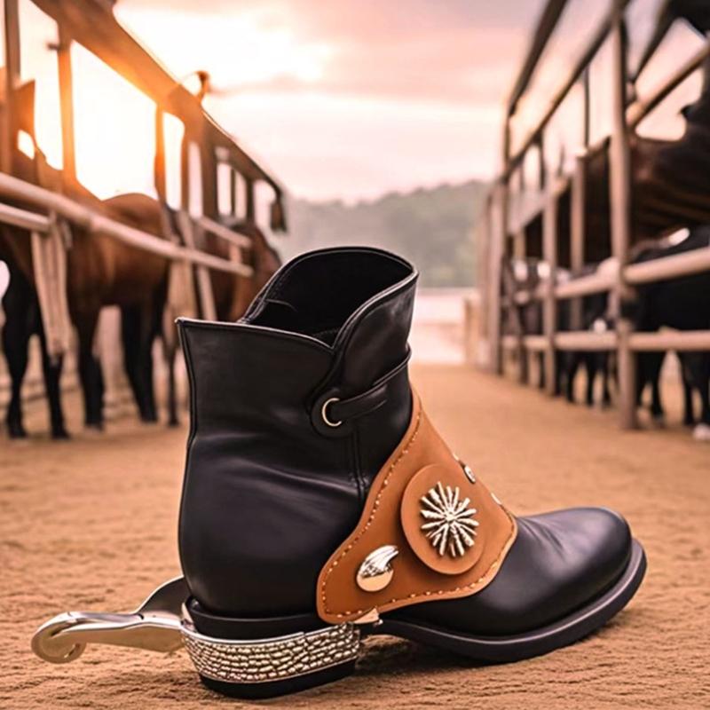 Vintage Western Good Strap with Adjustable Buckles PU Leather Western Flower Boot Good Strap for Horses Riders