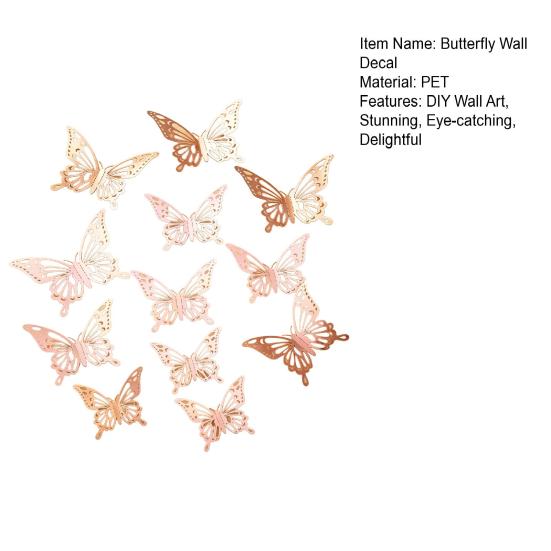 12 Pcs 3D Butterfly Wall Decor 3 Sizes Removable Hollow Mural Stickers for Bedroom Living Room Birthday Party Cake Decoration