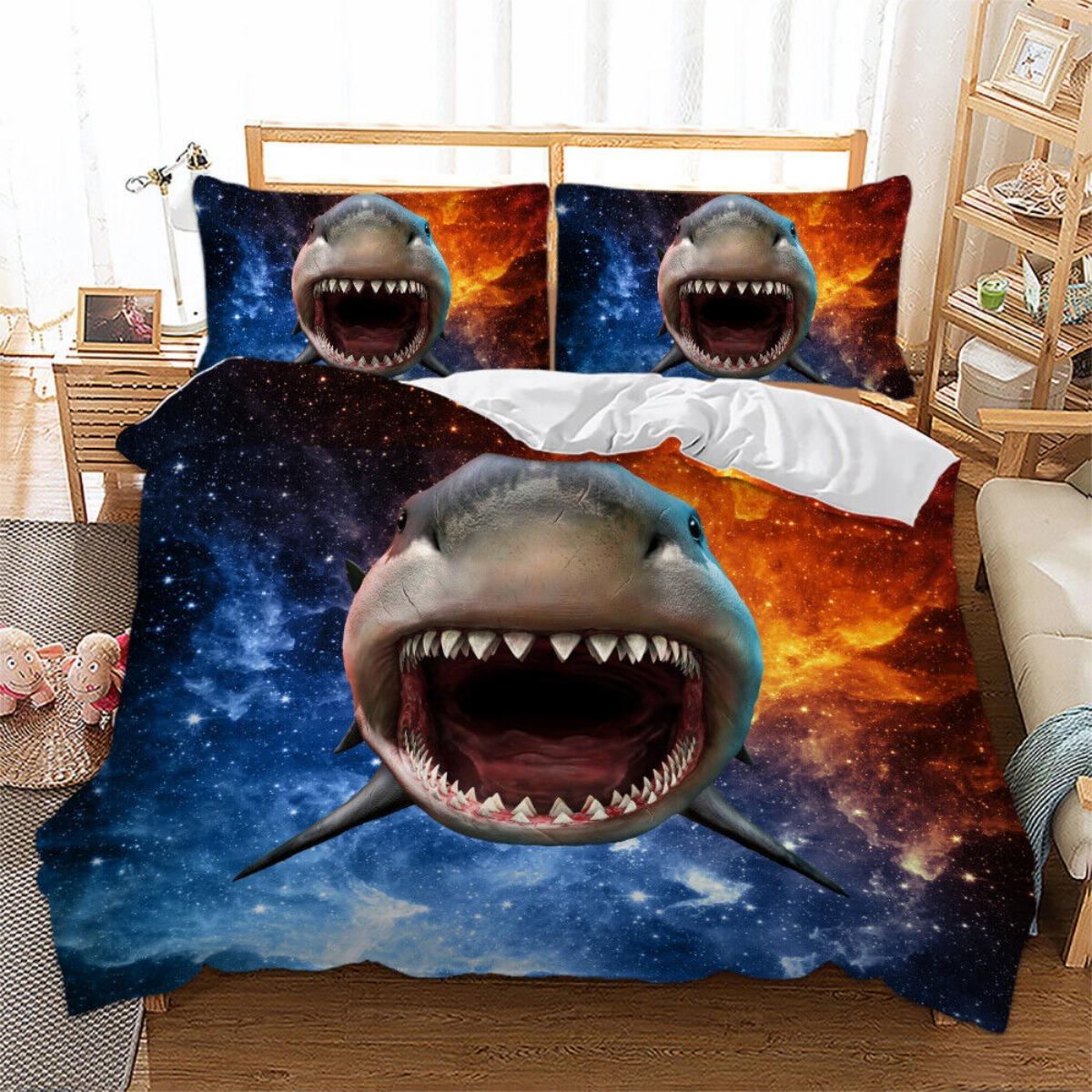

Комплект постельного белья с изображением акул и животных, пододеяльник с наволочкой, односпальный, двуспальный, размера «king-size» Single 135x200cm