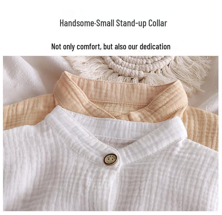 Kids' Stand Collar Cotton Gauze Summer Set - Lightweight Homewear for Boys & Girls