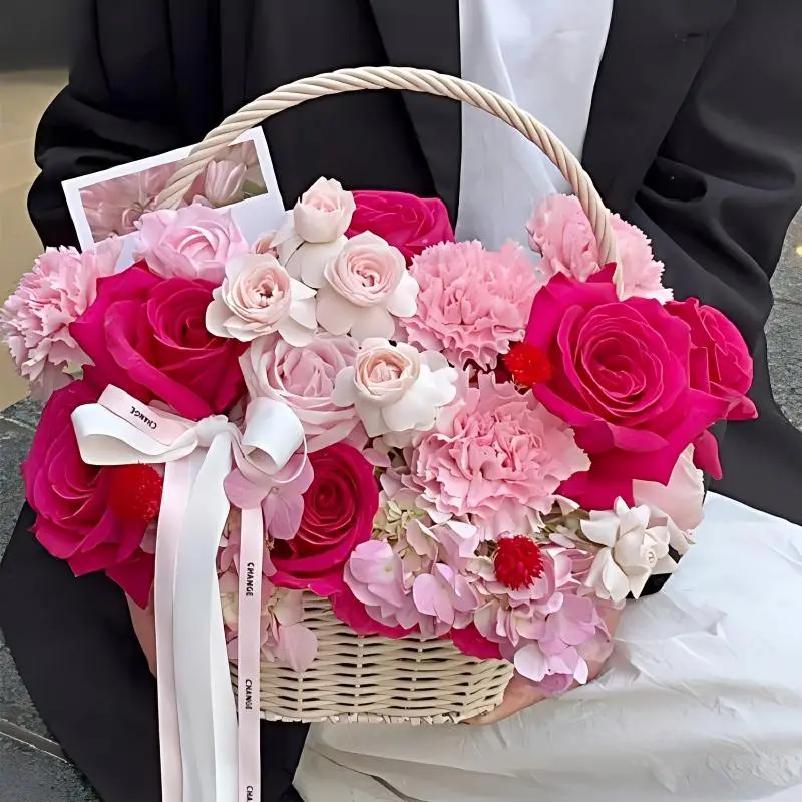 Wicker Rattan Flower Basket Wicker Woven Basket with Handle Pincnic Basket Sundries Storage Organizer Wedding Party Decor