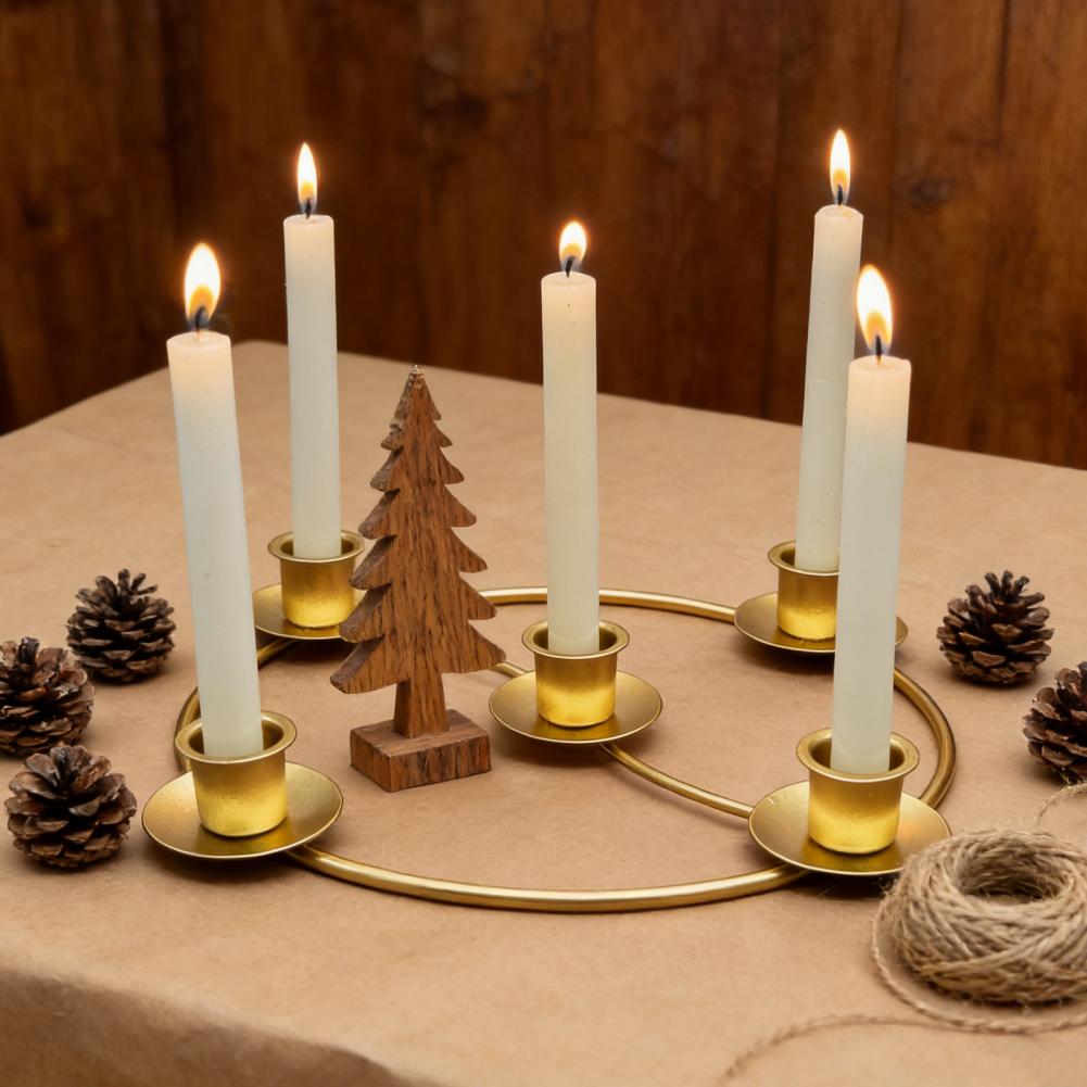 Metal Candle Holder Gold Metal Advent Wreath Candle Holder for 4/5 Taper Candles Christmas Candle Ring Windowsill Candles Holder