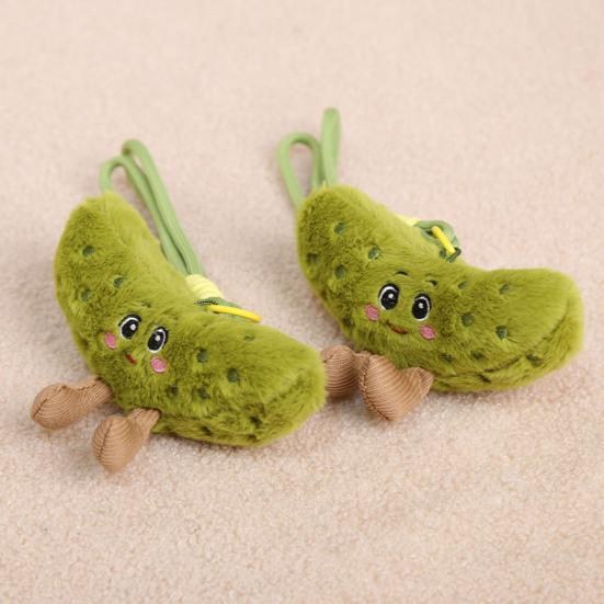 Plush Pickled Cucumber Toy with Lanyard Stuffed Cartoon Cucumber Doll Keychain Pendant Bag Charm Backpack Hanging Decoration