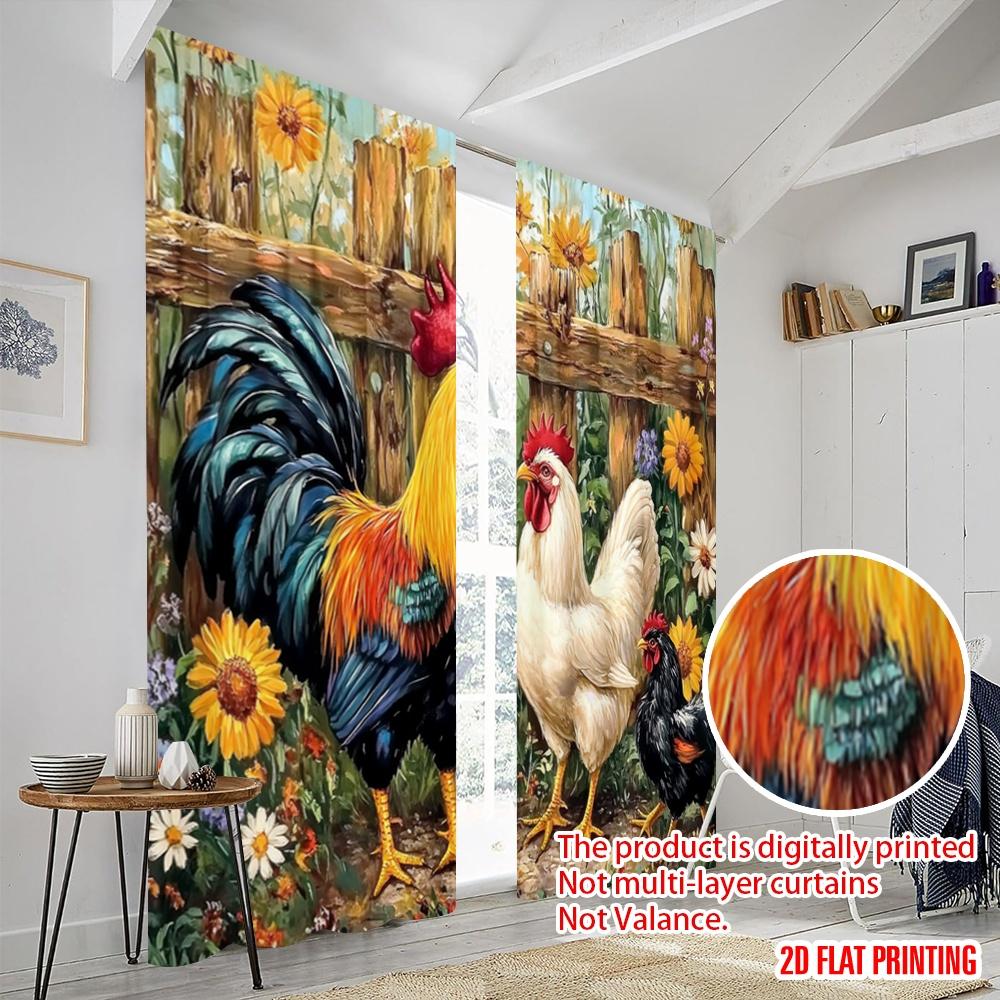 2pcs,2D Plane Printing Curtain Fabric Farm Flock Harmony Versatile 100% Polyester (without Rod) Holiday Use for Bedroom Living