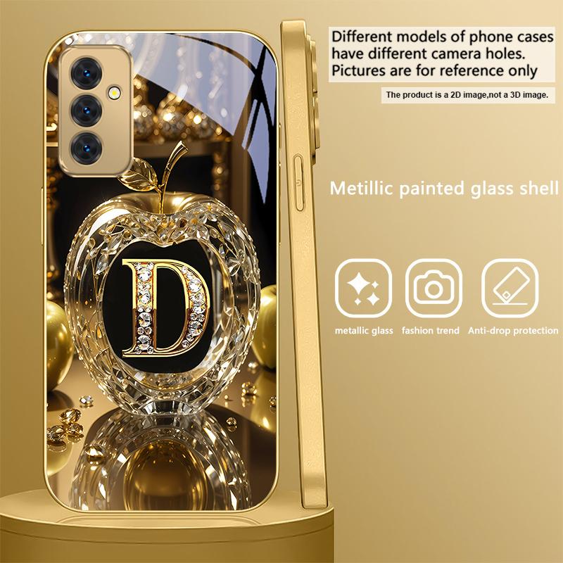 

Кристальная золотая буква A Для Samsung Galaxy S 21 S22 S23 Plus S24 Ultra S20 FE 25Ultra S21+ S9+ 22Plus Золотой стеклянный чехол для телефона Galaxy S8