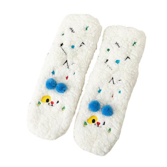 1 Pair Women Socks Cartoon Pattern Thickened Warm Knitting Socks Non-Slip Plush Pilling Resistant Floor Socks