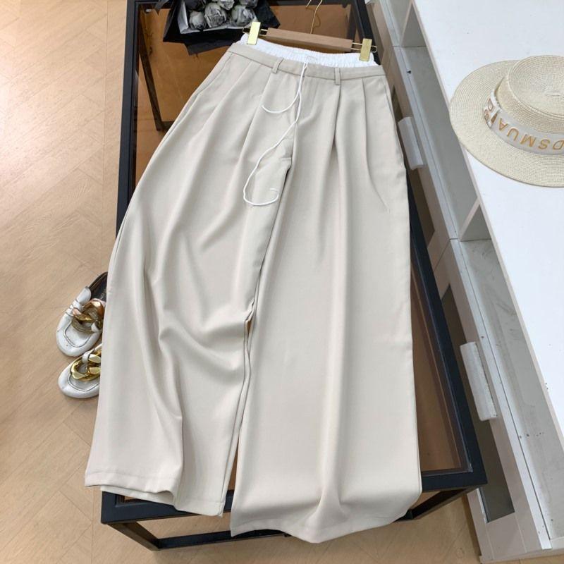 

Korean Style Sense of Design Patchwork Double Waist Head Loose Pants Female New Arrival Loose Easiest for Match Casual Straight Pants D#8 Apricot color S