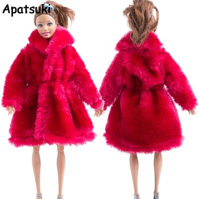 Dark Red Winter Wear Doll Clothes For Barbie Doll Outfits Clothing Fur Coat Doll Dresses For Barbie 1/6 BJD Doll Accessories Toy