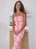 New Women's Outwear Floral Elastic Ruched Sexy French Style Halter Dress Long Skirt