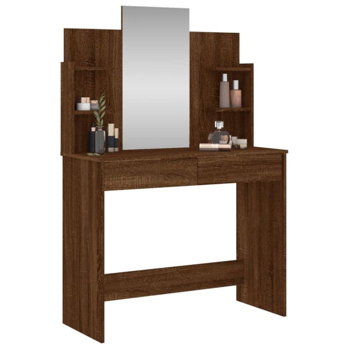 VidaXL Dressing Table with Mirror, Makeup Table with 2 Drawers, Cosmetic Table with 4 Shelves, Storage Furniture 837581