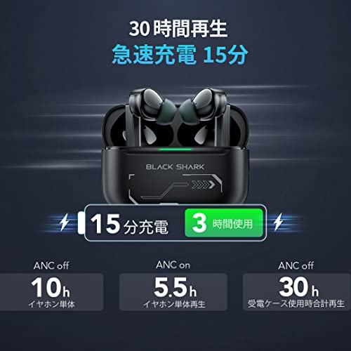 Black Shark JoyBuds Pro [Official Japanese Product] Low Latency ANC Wireless Noise Cancelling Wireless Gaming Earphones Bluetooth 5.2 (White)