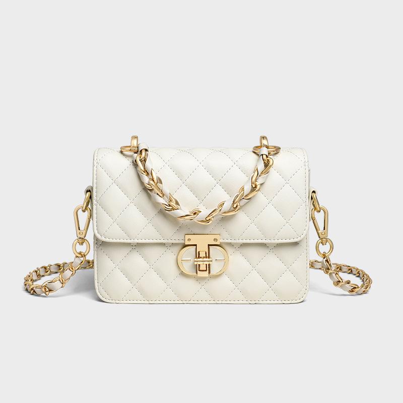Summer leather women's bag small square bag rhombus premium chain bag messenger bag