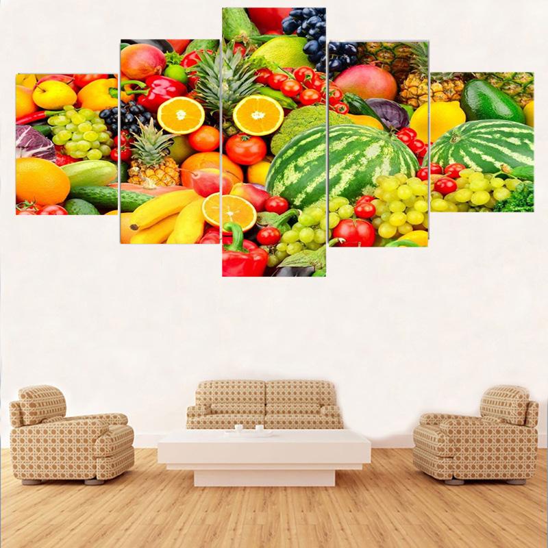 Póster e impresión de 5 paneles de frutas tropicales nutritivas y equilibradas, lienzo moderno, arte de pared, decoración del hogar para sala de estar, sin marco