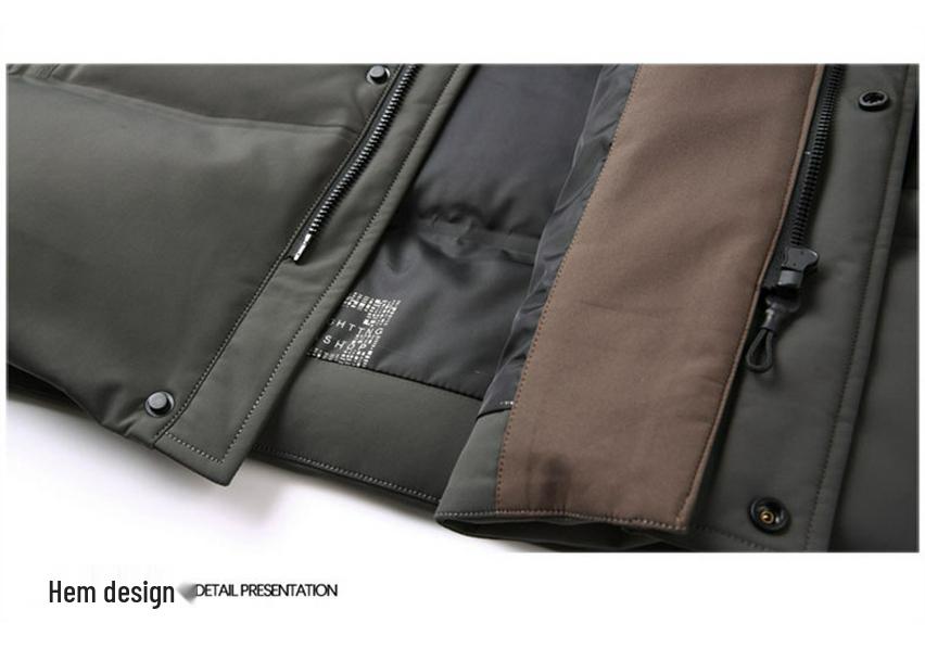 Daqiumen Men's 2025 Winter Mid-Length Hooded Down Jacket