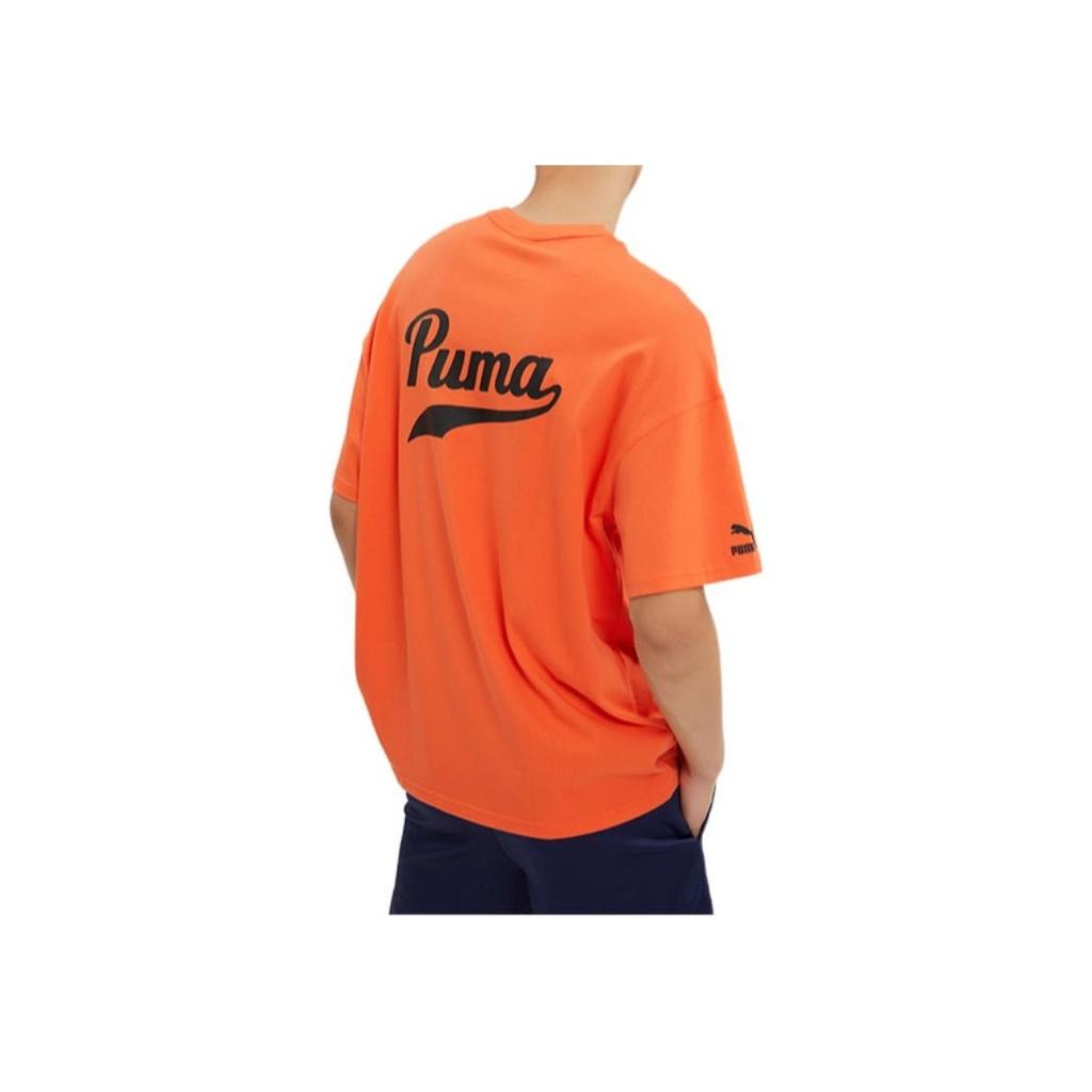 PUMA Back Print Logo Crew Neck Sports Casual Short Sleeve T-Shirt Men Tops Orange 538324-79