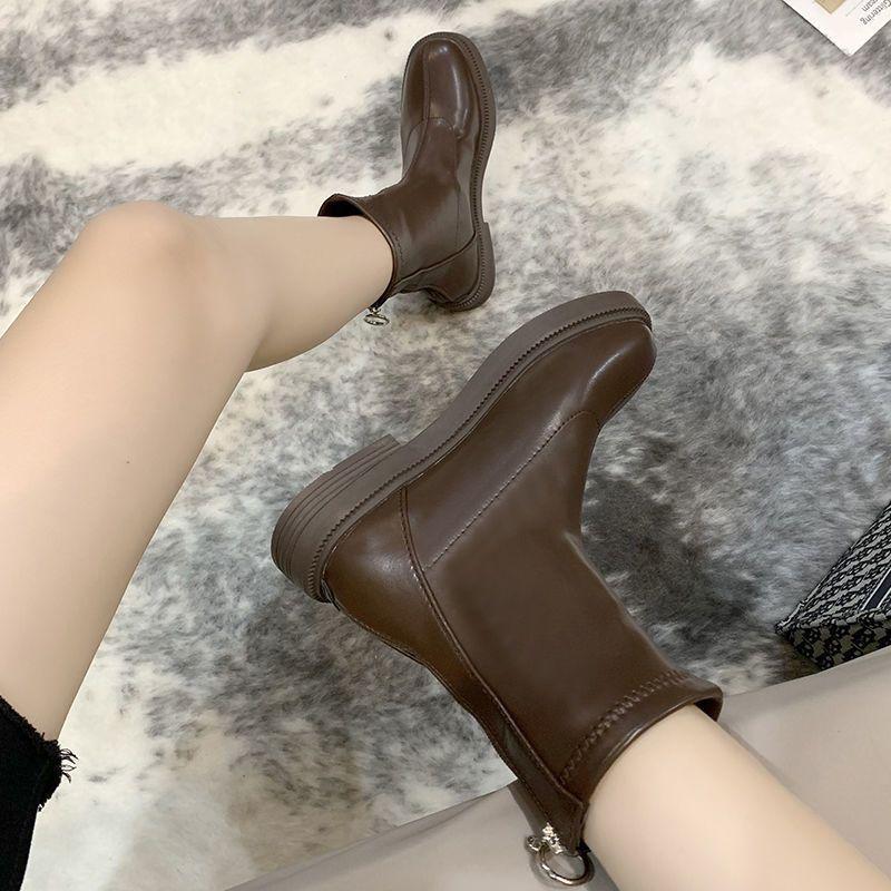 Tide ins Cool British Wind Motorcycle Boots Thick Heel Chelsea Short Boots Women's Martin Boots Thin Boots Women's 2025 Post Zipper