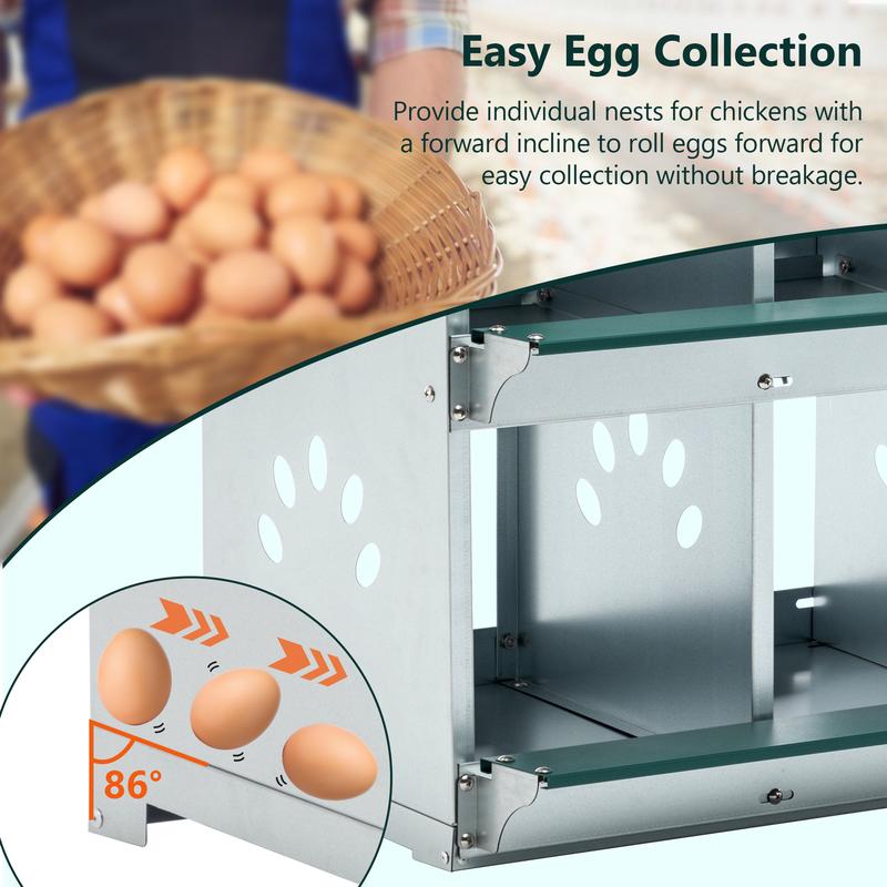 4 Compartment Wall Mount Galvanized Metal Chicken Nesting Boxes, Heavy Duty Egg Laying Nest Box for All Breeds of Hens