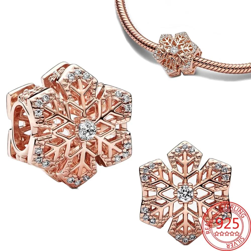 Sparkling Copper Charms Rose Gold Snowflake Heart Birthstone Bead For Women Necklace Diy Bracelet Present Jewellery