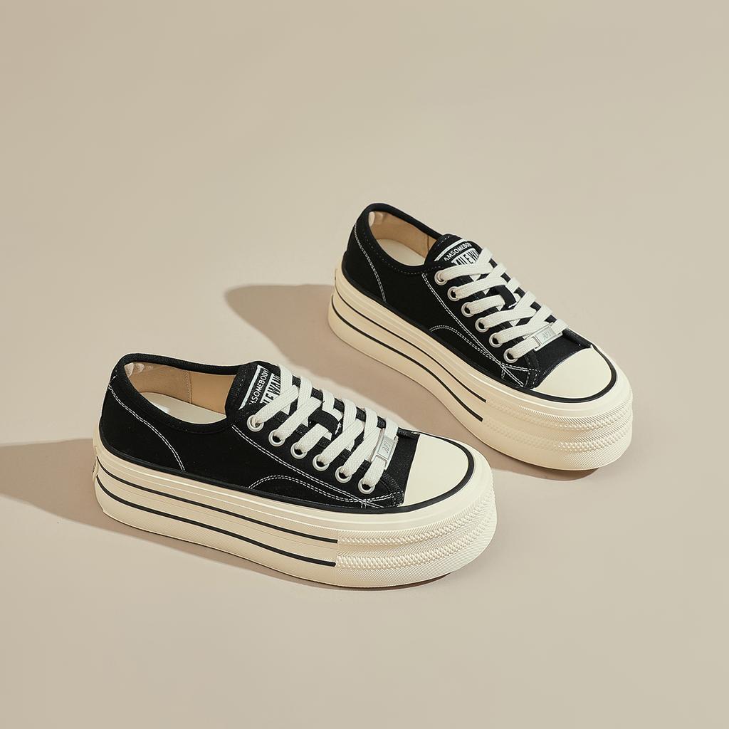 Platform Canvas Shoes New Autumn Retro Soft-soled Muffin Heightening Board Shoes Black Shoes Spring and Autumn