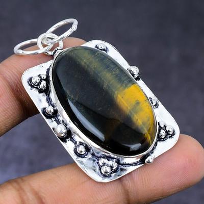 Natural Tiger Eye Gemstone 925 Steling Silver Jewelry Pendant 2.17" z2I61