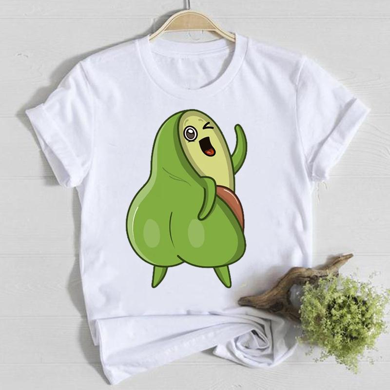 Summer Round Neck Cute Avocado Pattern Printed Top Fashionable Casual Pure Cotton Short Sleeved Women's T-shirts